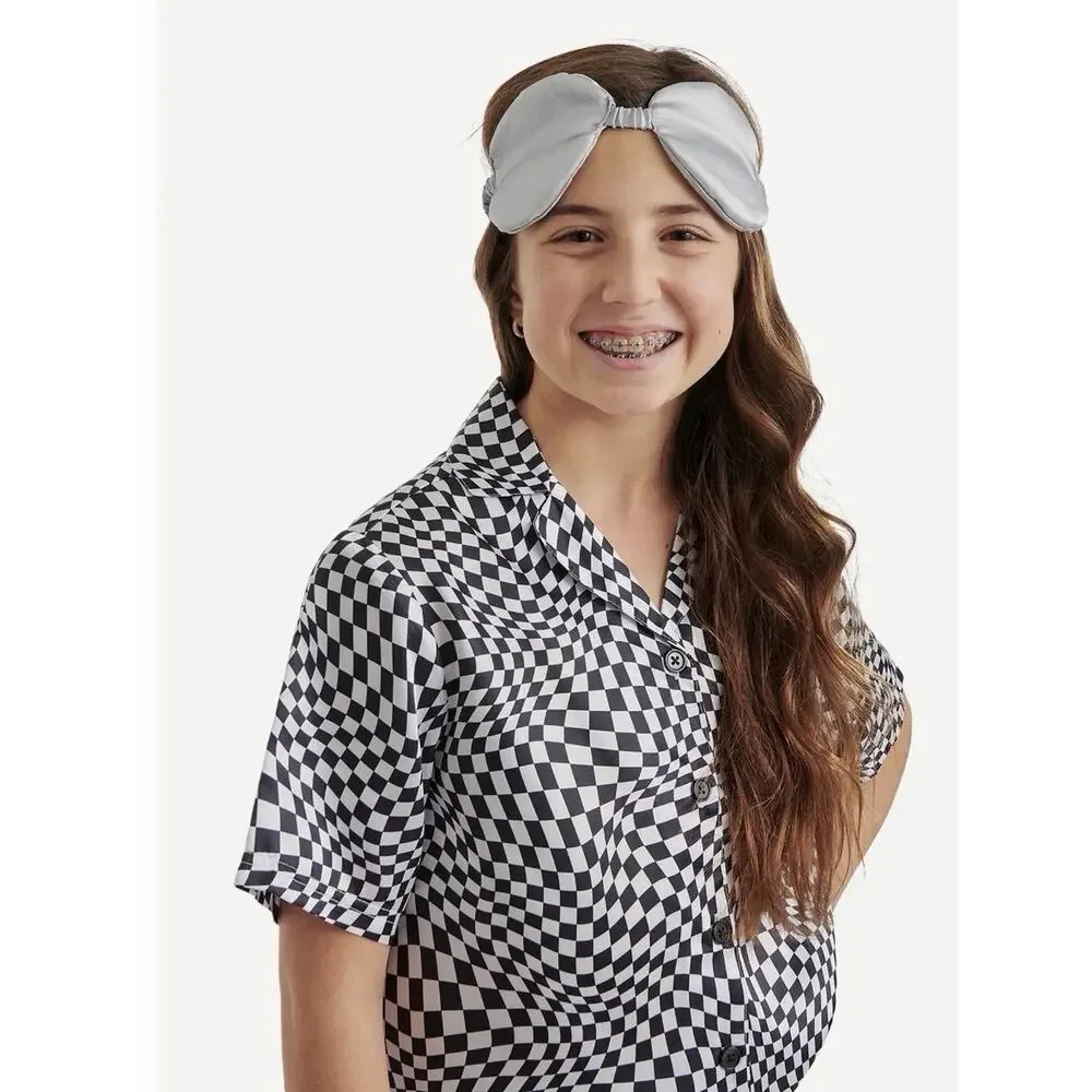 NWT NASCAR+Justice Girls M(10) Blk Pajama Lounge 3pc Shorts Shirt Mask Sleep Set
